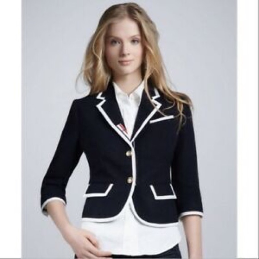 NEIMAN MARCUS TARGET THOM BROWNE NAVY WOOL BLAZER